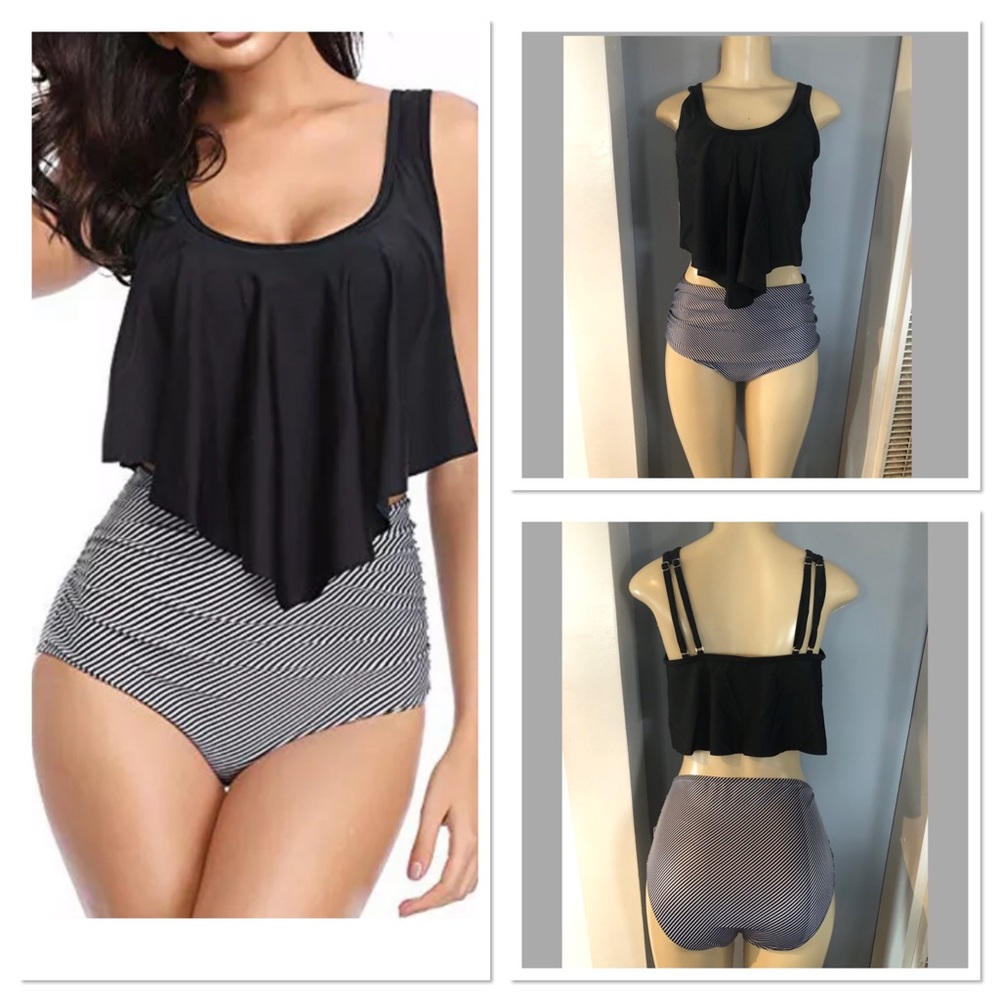 Women 2Pc High Waist Ruffle Swimsuit